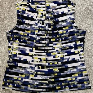 Calvin Klein Women's Abstract Print Blouse - Blue, Yellow, Black